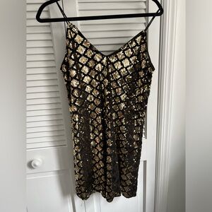 Black and Gold Sequin Sleeveless Fit and Flare Loose Party Club Dress Size Small